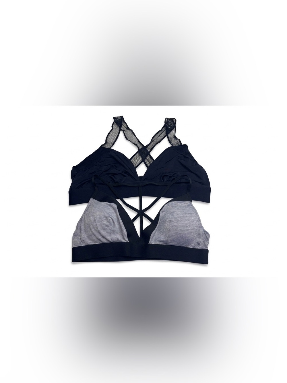 Bralette Bundle Set of 2 Black Mesh Heather Gray Strappy Size L/G